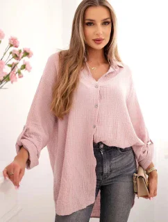 Bavlněná mušelínová košile Plus Size tmavě pudrově růžová