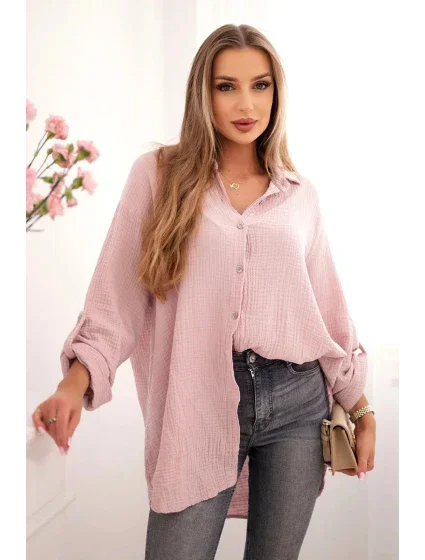 Bavlněná mušelínová košile Plus Size tmavě pudrově růžová