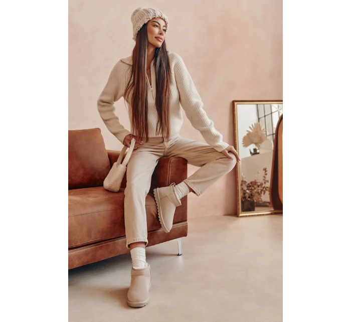 Dámské semišové nízké boty do sněhu Světle béžová model 21601968 - Boto Dámské semišové nízké boty do sněhu Světle béžová model 21601968 - Boto