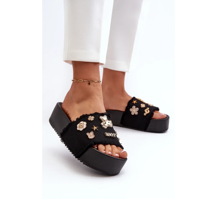 Dámské žabky na platformě s přezkami Černé