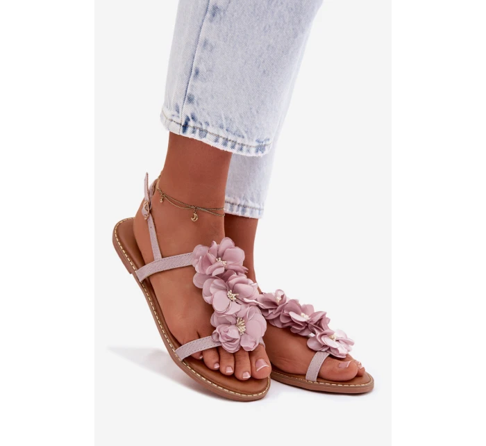 Dámské ploché sandály s ozdobnými květinami Fialové Noemia