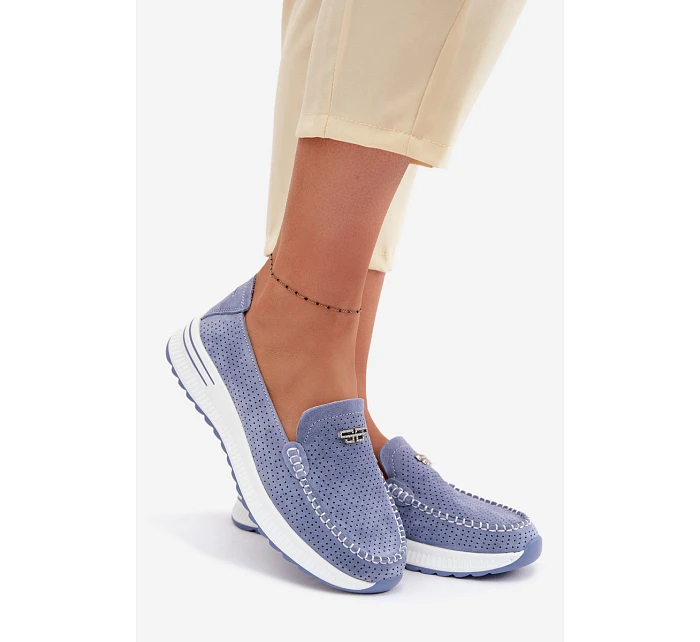 Dámské mokasíny z přírodního semiše modré Demela