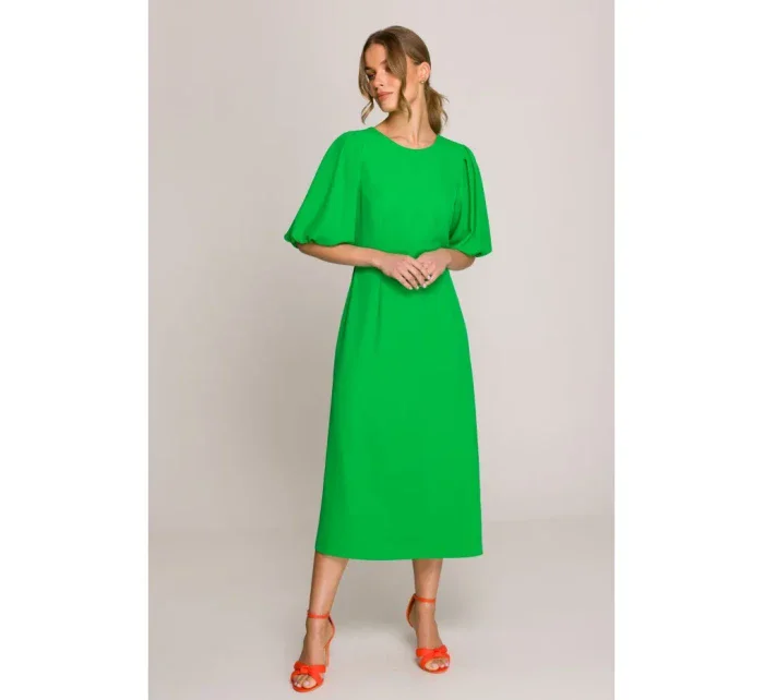 S399 Šaty s puff rukávy - zelené