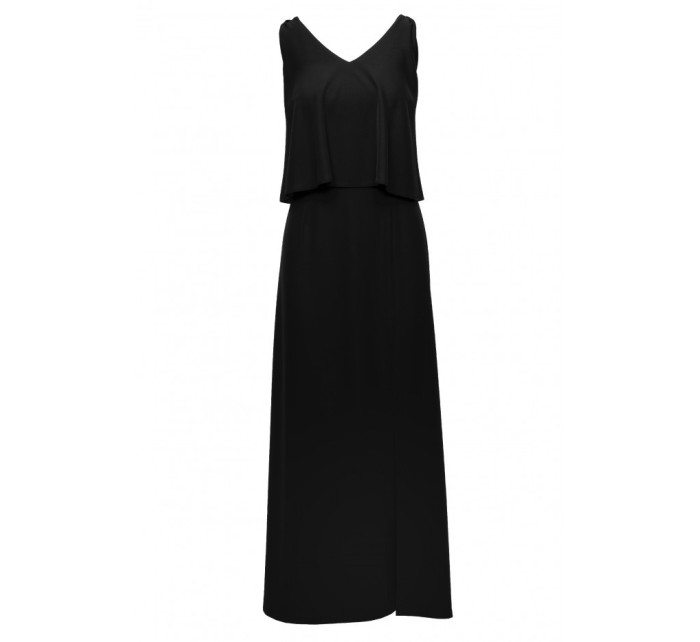 K048 Maxi šaty s volánkem - černé