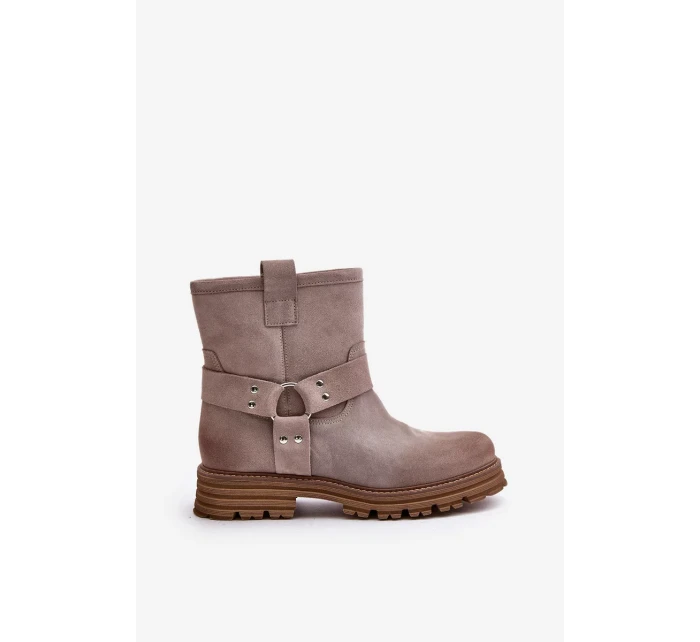 Semišové Dámské Kotníkové Boty Na Plochém Podpatku Lewski Cappuccino