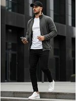 Pánská tmavě šedá mikina na zip FashionStreet BX4772 Pánská tmavě šedá mikina na zip FashionStreet BX4772