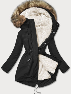 Černo-ecru teplá dámská zimní bunda (W629)