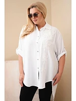 Dámská košile Plus Size z viskózy s květinovou výšivkou bílá
