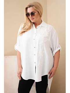 Dámská košile Plus Size z viskózy s květinovou výšivkou bílá