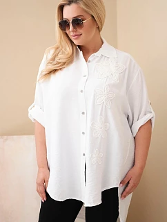 Dámská košile Plus Size z viskózy s květinovou výšivkou bílá