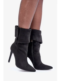 Kotníkové boty na jehlovém podpatku s ohrnutým svrškem černé Luxira