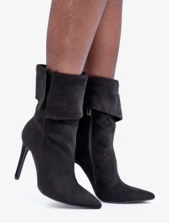 Kotníkové boty na jehlovém podpatku s ohrnutým svrškem černé Luxira