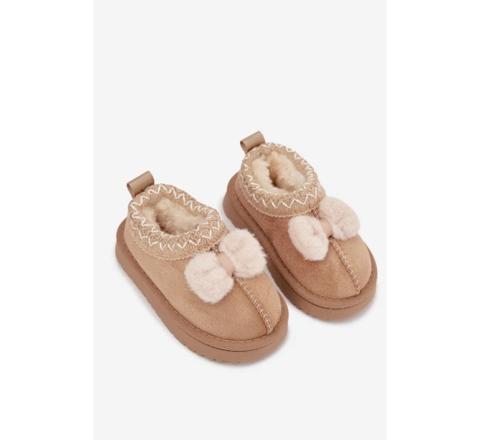 Dětské sněhule s výšivkou a mašličkou Daven – béžové Dětské sněhule s výšivkou a mašličkou Daven – béžové