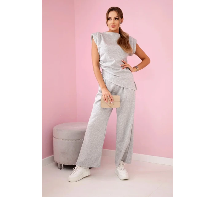 Komplet asymetrická halenka + kalhoty šedý Komplet asymetrická halenka + kalhoty šedý