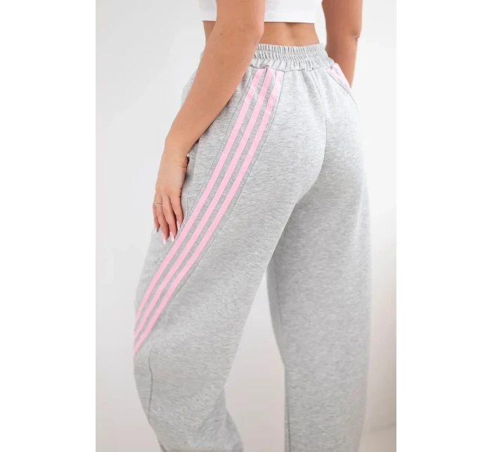 Dámské máslové kalhoty z viskózy s lampasem šedé