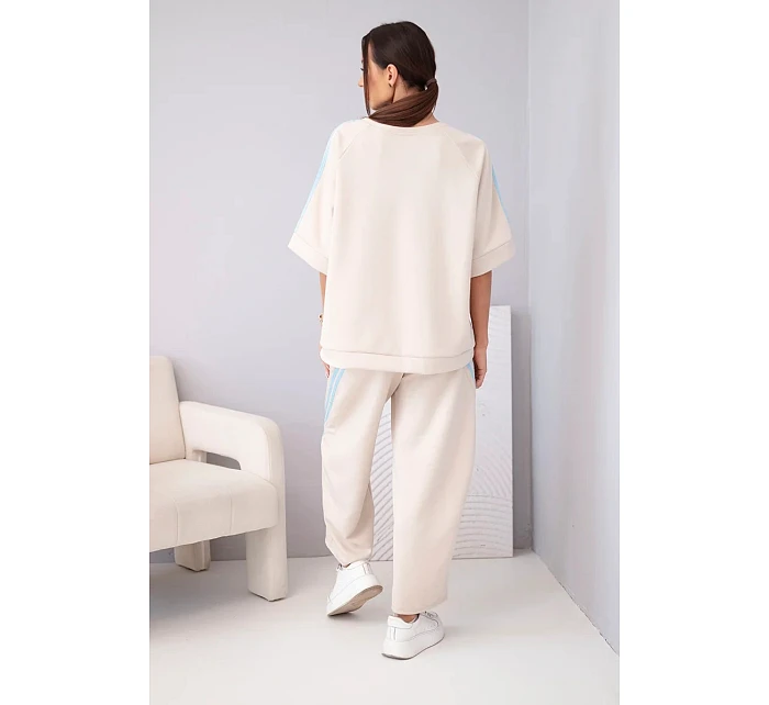 Dámský komplet máslový z viskózy mikina a kalhoty s lampasy béžový