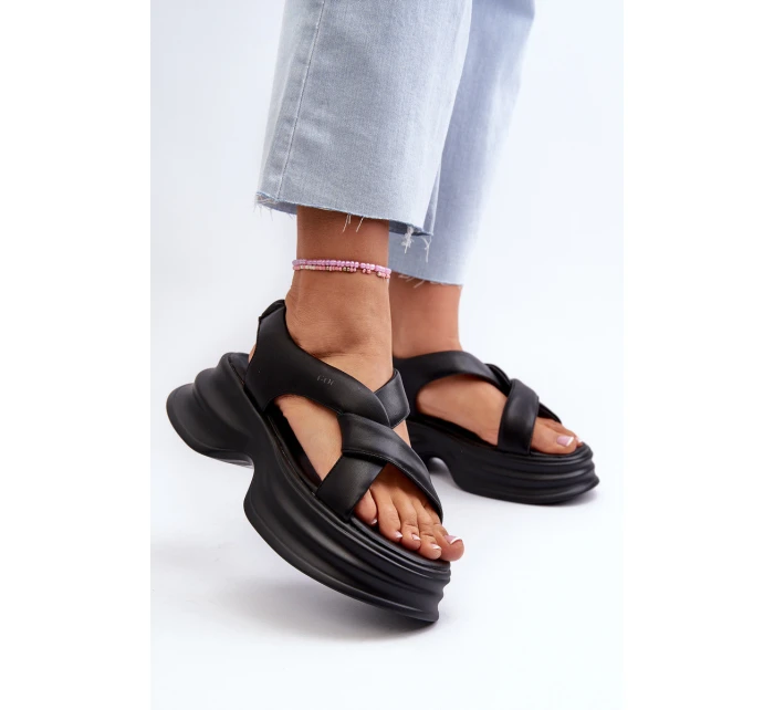 Zazoo 2743 Sametové sandály na podpatku Černé