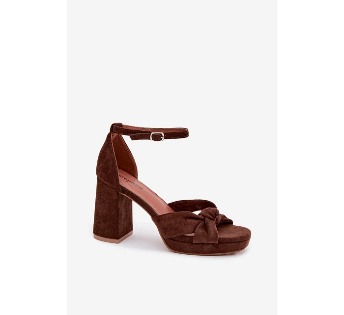 Dámské sandály na podpatku z imitace semiše čokoládové model 22107177 - Boto