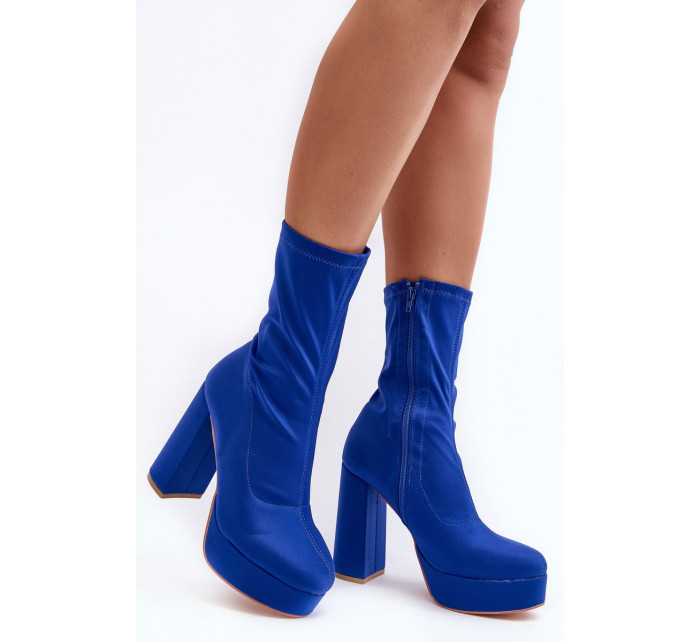 Modré kotníkové boty Peculia na vysokém podpatku se zipem