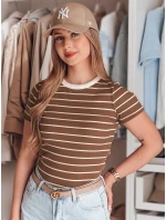 LINESS hnědé pruhované dámské základní tričko FashionStreet RY2810