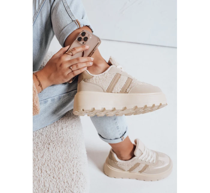 Dámské tenisky s kožešinou na platformě béžové FashionStreet ZY1081
