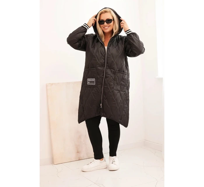 Dámská bunda Plus Size prošívaná s kapucí a model 21297096 manžetami černá - K-Fashion