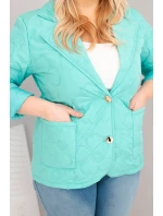 Dámská bunda Plus Size prošívaná s květinami s límcem a kapsami mátová