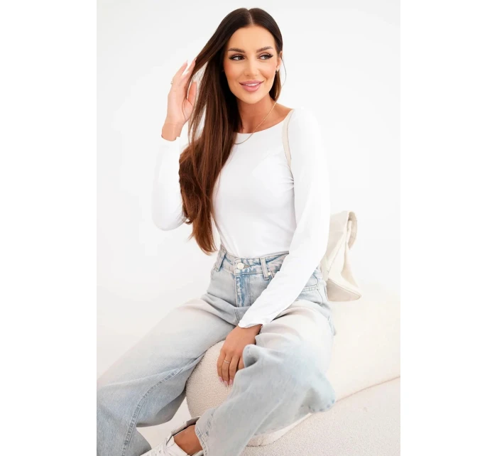 Dámská viskózová blůza s širokým výstřihem a dlouhým rukávem bílá