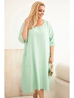 Dámské šaty Plus Size viskózové s kapsami krátkým rukávem tmavě mátová