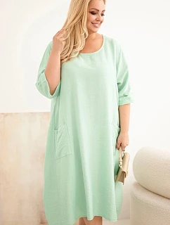 Dámské šaty Plus Size viskózové s kapsami krátkým rukávem tmavě mátová