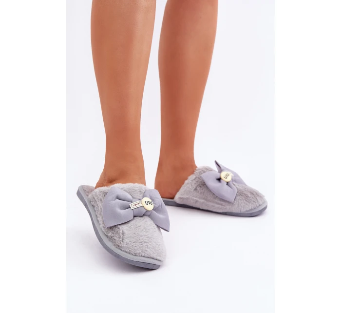 Dámské Pantofle S Kožíškem A Mašlí Šedé model 21681851 - Boto Dámské Pantofle S Kožíškem A Mašlí Šedé model 21681851 - Boto