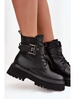 Kožené workery dámské zateplené s ozdobnou sponou D&A model 21715550 Černé - S.Barski