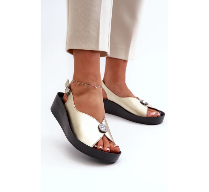 Kožené Dámské Sandály Na Klínech A Platformě S.Barski Gold