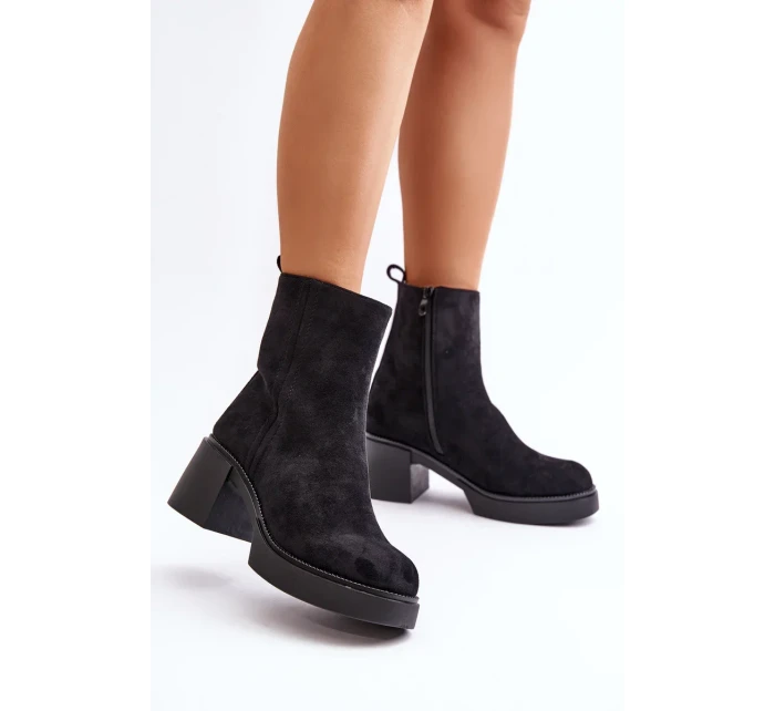 Eko Semišové Dámské Kotníkové Boty Na Podpatku Zateplené Černé Meriluna Eko Semišové Dámské Kotníkové Boty Na Podpatku Zateplené Černé Meriluna