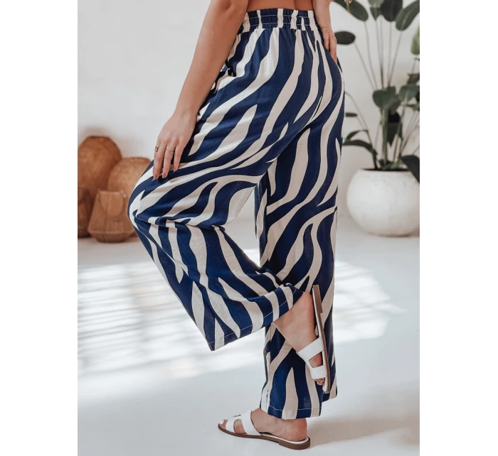 Dámské pruhované kalhoty se širokými nohavicemi ZEBRAVIBE námořnická modř a béžová FashionStreet UY2654 Dámské pruhované kalhoty se širokými nohavicemi ZEBRAVIBE námořnická modř a béžová FashionStreet UY2654