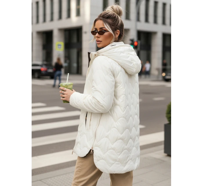 Dámská prošívaná přechodná bunda s odepínací kapucí ecru TY5624