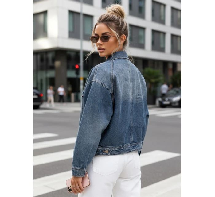 Dámská krátká džínová bunda klasického střihu modrá FashionStreet TY5632