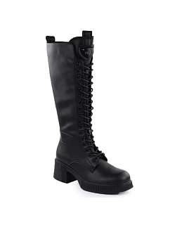 Dámské kožené šněrovací kozačky s černé, model 22368751 - VINCEZA