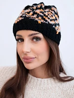 Dámská zimní čepice s barevnými vzory a silným nápletem K353 černá+oranžová