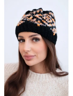 Dámská zimní vlněná čepice s ozdobnými krystalky K399 černá