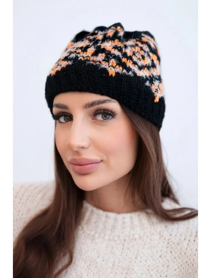 Dámská zimní vlněná čepice s ozdobnými krystalky K399 černá
