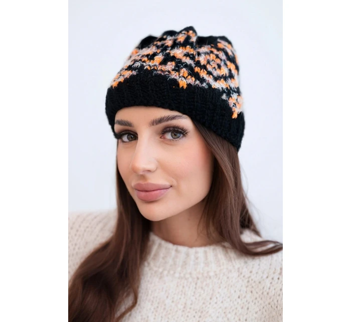 Dámská zimní vlněná čepice s ozdobnými krystalky K399 černá