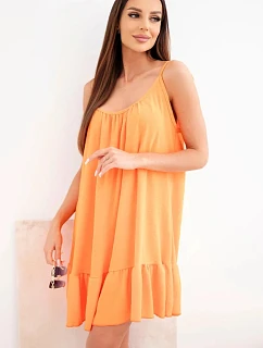 Dámské viskózové šaty na ramínkách s volánem a vázáním oranžové