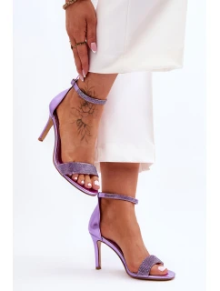 Dámské sandály na vysokém podpatku s kamínky fialové model 21622320 - Boto
