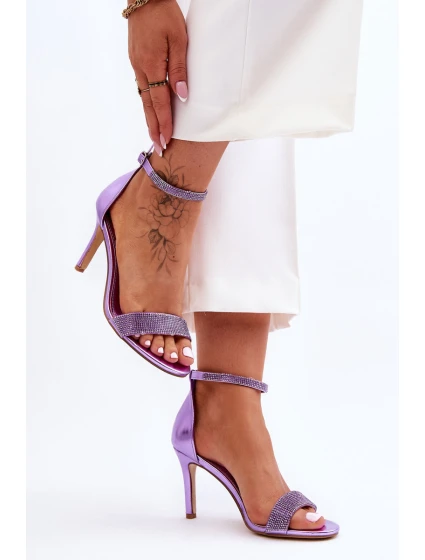 Dámské sandály na vysokém podpatku s kamínky fialové model 21622320 - Boto