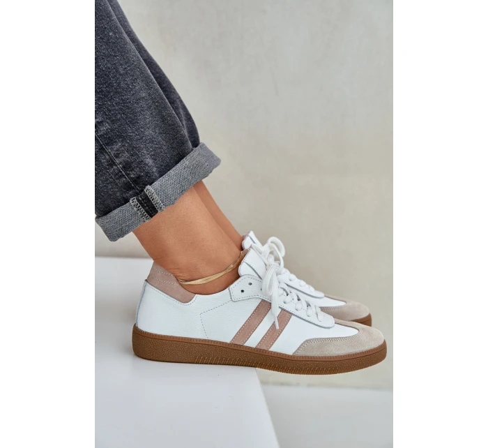 model 21684277 Kožené Nízké Sneakersy Dámské Béžové - Zazoo