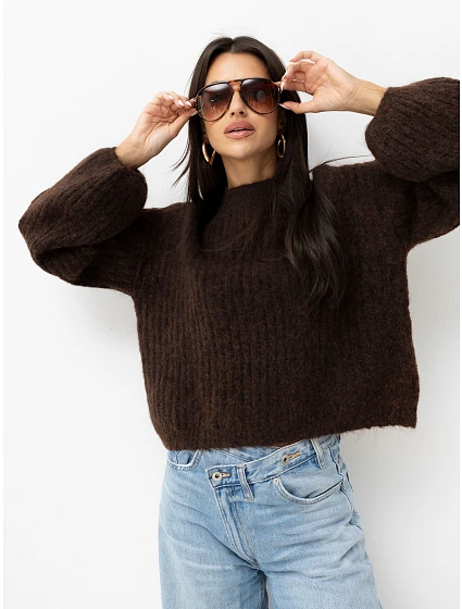 Sweter PM SW model 22334135 ciemny brązowy - FPrice Sweter PM SW model 22334135 ciemny brązowy - FPrice