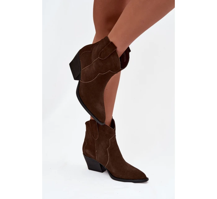 Dámské kovbojské kotníkové boty z přírodní velurové kůže Beretta – čokoládové
