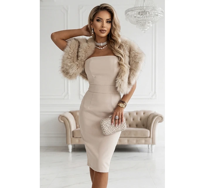 642-3 Korzetové tužkové midi šaty s páskem - béžové 642-3 Korzetové tužkové midi šaty s páskem - béžové