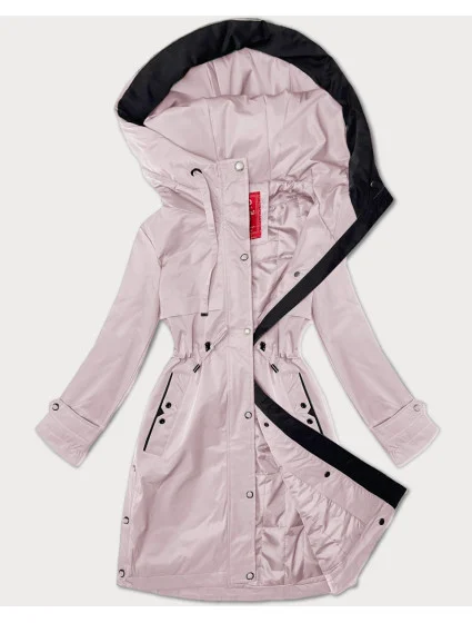 Jednoduchá dámská bunda v pudrově růžové barvě s kapucí model 20930861 - LHD